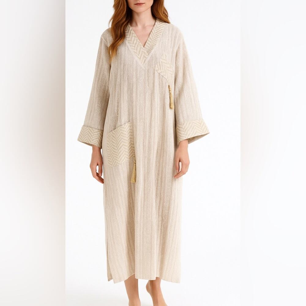 Woman’s Patterned Cream and Gold Long Dress  with Tassels size 3XL